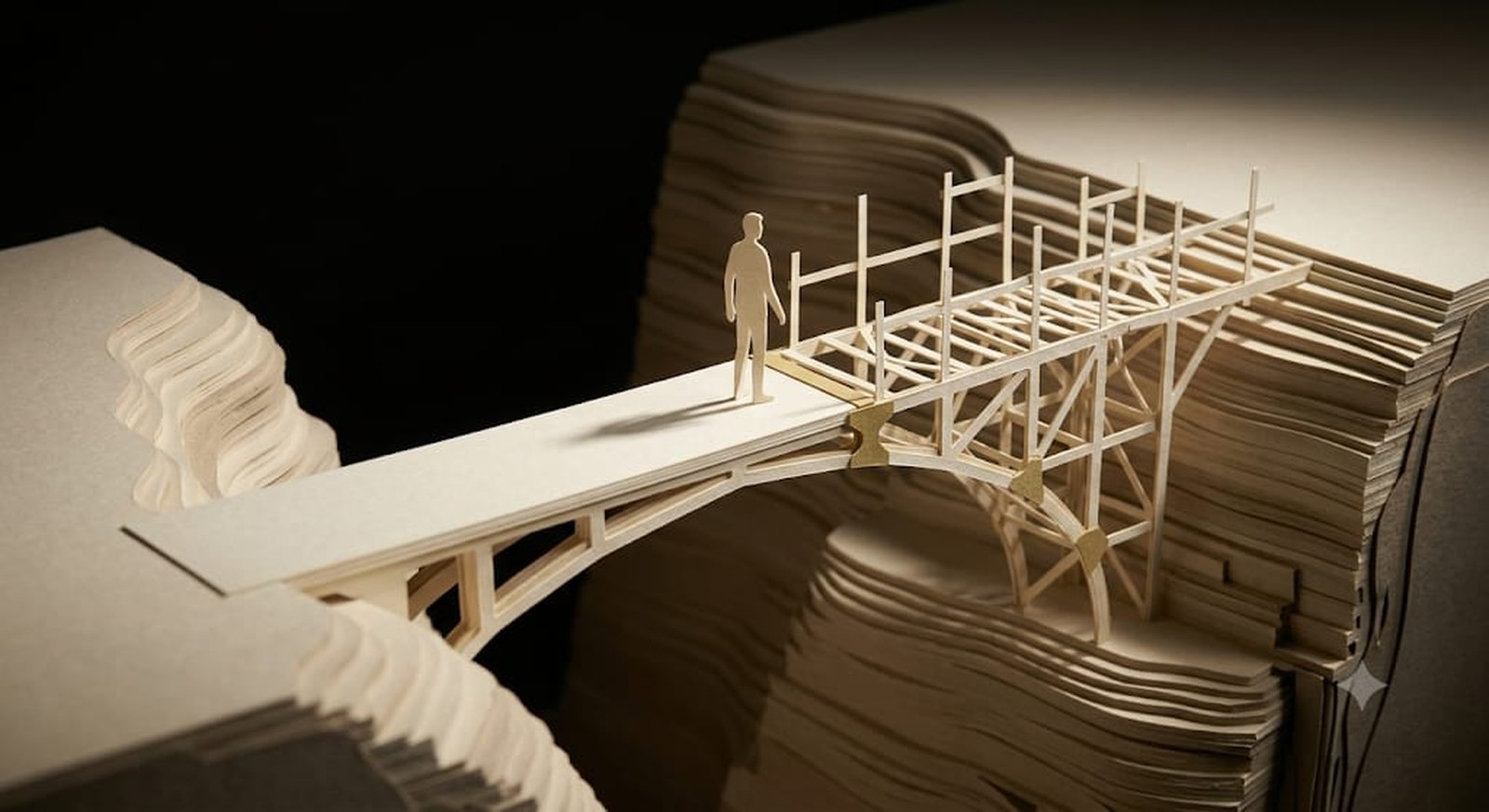 Handmade paper diorama: a person speaks through a megaphone, casting a much larger shadow